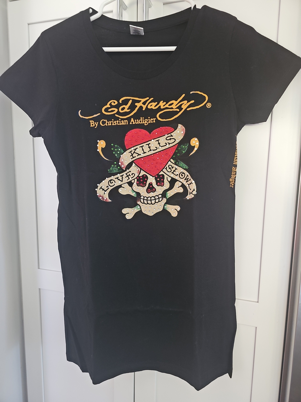 Ed Hardy By Christian Audigier Black Graphic Tee. Love Kills SlowlyHeart & Skull
